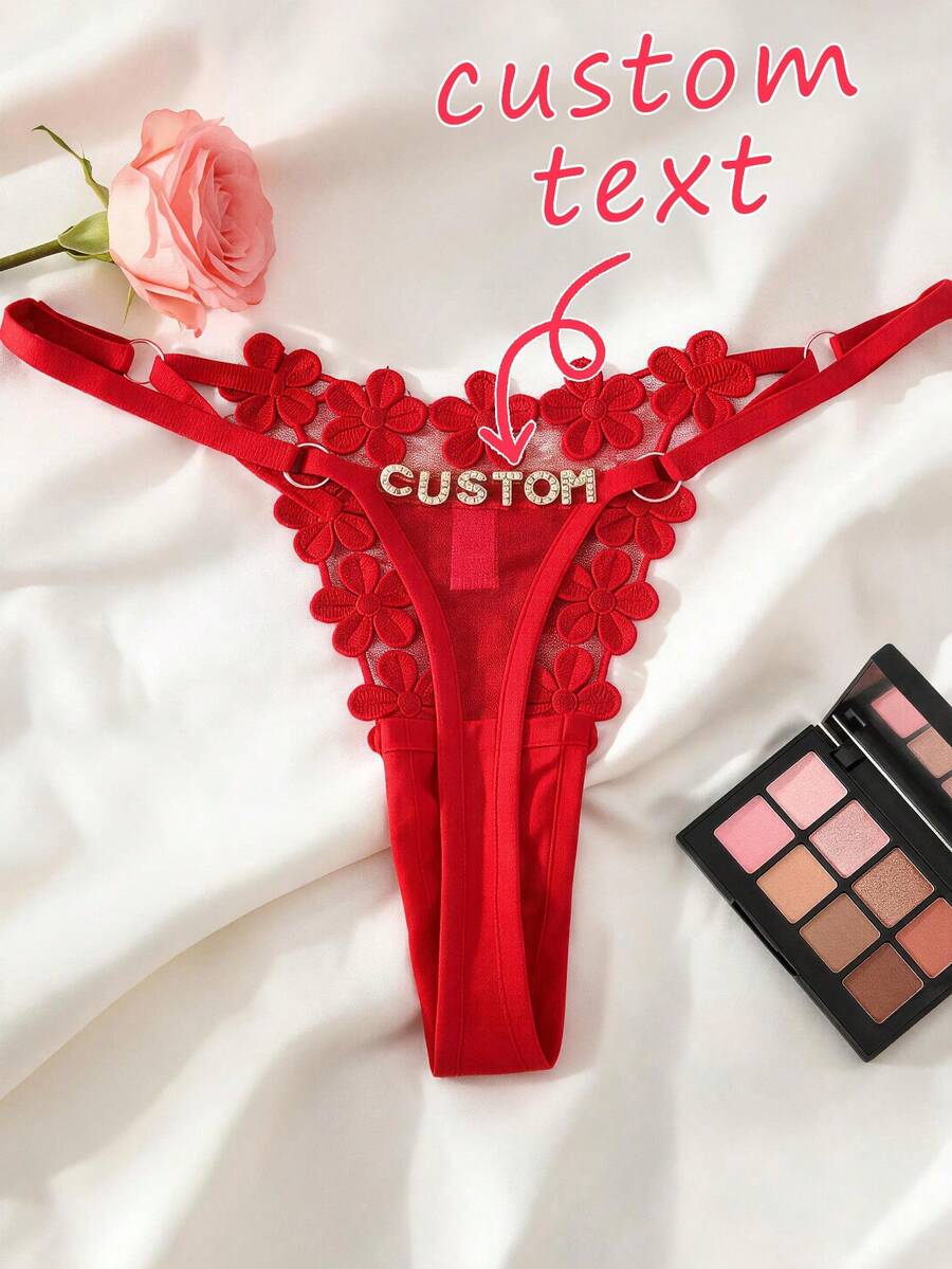 Personalized Women's Sexy Panties Custom Name Gold Silver Letters Underwear Gift For Wife Girlfriend Valentine's Day Christmas Anniversary Briefs, Birthday Gift - 紅色 - 查看 1
