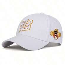 1pc Men's Gothic Letter Side Bee Embroidery Baseball Cap, Adjustable Sun Protection Casual Hat, Spring/Autumn - White - View 5