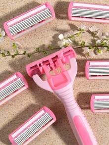 Alat Cukur Bikini Wanita, Pisau Baja Tahan Karat 6 Lapis, Pisau Pink yang Dapat Diganti, Produk dan Aksesori Perawatan Rambut Penting untuk Salon Kecantikan dan Perjalanan - Berwarna merah muda - View 6
