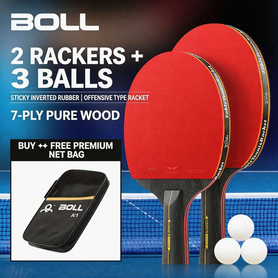 BOER A11 6‑Star Table Tennis Racket Set, 2Pcs All‑Wood Blade Ping Pong Paddles, Table Tennis Training Kit For Students & Amateur Players Daily Sports Practice - Multicolor - View 1