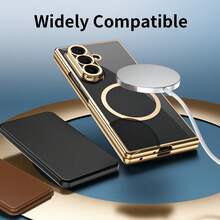 VIETAO 電鍍透明磁吸無線充電手機殼，適用於 Galaxy Z Fold 8 Ultra 7 6 5 4，時尚薄型手機保護殼，相容 iPhone Duo，附強化玻璃螢幕保護貼 - 藍色 - 查看 3