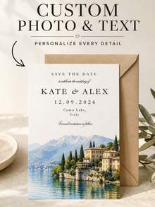 1pc Customized Watercolor Wedding Invitations For The Venue, Brad Lake Wedding Notification Cards, Personalized Sketch Notepads For The Wedding Location, Destination Wedding Stationery, Customized Castle Wedding Invitations. - Multicolor - View 1