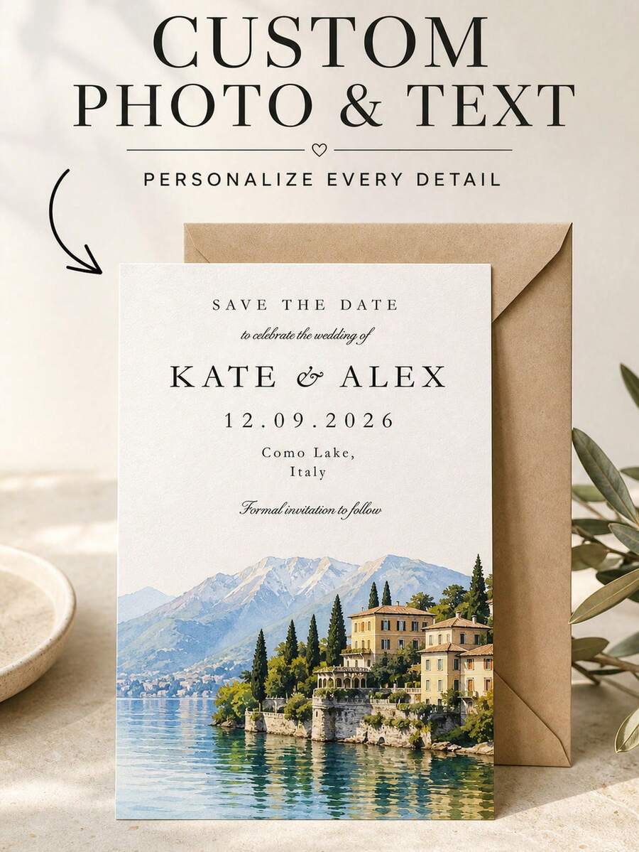 1pc Customized Watercolor Wedding Invitations For The Venue, Brad Lake Wedding Notification Cards, Personalized Sketch Notepads For The Wedding Location, Destination Wedding Stationery, Customized Castle Wedding Invitations. - Multicolor - View 1
