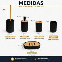 Kit Banheiro Conjunto 5 Peças Acessórios De Lavabo Plástico Madeirado Porta Sabonete Luxo Para Pia - Multicolorido - Visão 5