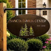 Personalized Sign Evergreen Tree Custom Door Plaque Oval Metal Address Sign Outdoor Home Name Sign Entrance Rustic Style Wall Decor Gift - Black - View 6