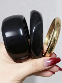 3pcs Black Asymmetrical Elegant Geometric Bracelet Set, Casual Daily Wear - Black - View 1