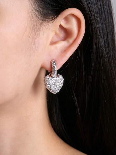 1 Pair Fashion Elegant Versatile Heart-Shaped Earrings, Light Luxury Elegant, Inlaid With Artificial Zirconia, Heart Ear Studs, Suitable For Women's Daily Wear