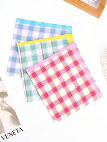 3pcs Women's Colorful Plaid Cotton Handkerchiefs/Handkerchiefs Suitable For Daily/Casual/Animal/Activity Party Small Square Towels 43*43cm - Multicolor - View 3