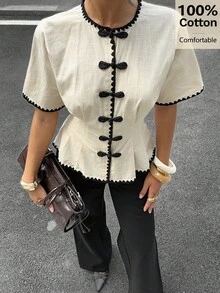 Women Blouses & Shirts - 杏色 - 查看 1