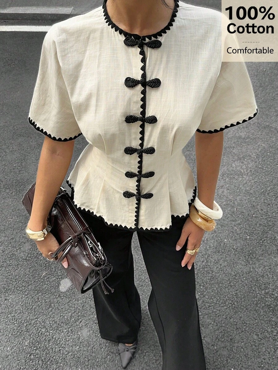 Women Blouses & Shirts - 杏色 - 查看 1