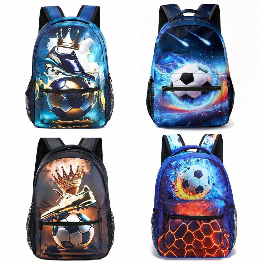 Mochila Estudiantil con Patrón de Fútbol Bolsa Deportiva para Viajes al Aire Libre - mochila con estampado de fútbol - Ver 1