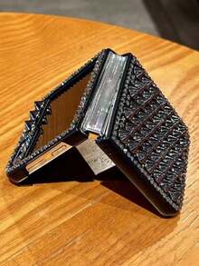 1pc Punk Style Rivet Rhinestone Phone Case Compatible With Samsung Z Flip8 Z Flip6 Flip5 Flip4 3 Fashionable Folding Phone Protective Cover - Black - View 4