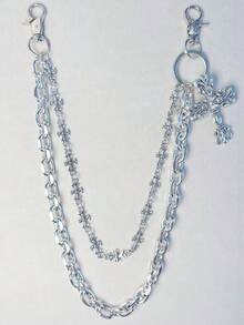 Cross Chain Pants Chain, Rhinestone Waist Chain With Lobster Clasp Pendant, Wallet Chain, Vintage Chain, Double Layer Chain, Hip Hop Punk, Jeans Chain, Pocket Chain, Men's Key Chain, Multi-Element - Multicolor 2 - View 10