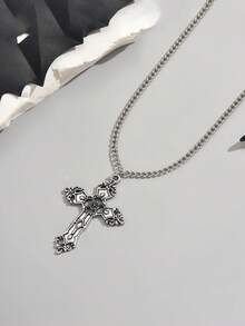 1pc Fashionable Personalized Elegant Cross Pendant Necklace, Suitable For Women's Daily Wear, Party, Vacation, Travel, Halloween Gift - Silver - View 5
