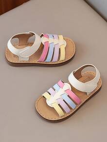 Toddler Rainbow Colorblock Sandals With Hook And Loop Strap, Non-Slip, Durable, Comfortable, Cute, Lightweight, Versatile Open Toe Casual Sandals For Girls, Outdoor, Vacation - Multicolor - View 2