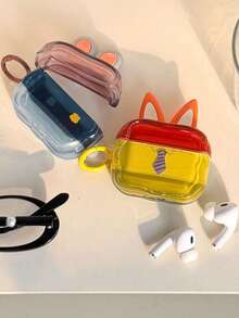 配色拼接女款警務兔領結狐狸耳耳機保護殼，適用 4/3/2/1、第 2 代 Apple 藍牙耳機 Pro 1/2/3 - 小兔 - 查看 3