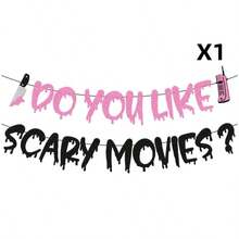 Halloween Horror Movie Banner "Do You Like Horror Movies", Thriller Scream Theme Party Bunting, Halloween Night Birthday Party Hanging Decor, Haunted House Wall & Door Decor, Spooky Party Decoration - BOO Banner - View 9
