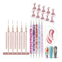 10pcs Nail Liner & Dotting Pen 2Sets, Random Color Fine Line Drawing Nail Art Brushes For Line Check Pattern Painting, Professional Manicure Tools For Nail Salon And Back To School DIY Nail Decoration - A - View 3