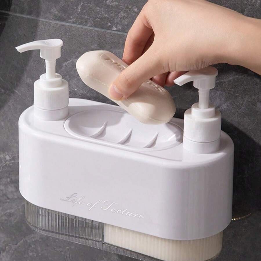 Double Pump Head Soap Dispenser Plastic Detachable Press Soap Dispenser Free Perforation Thickened Shampoo Bottle Restaurant - White 1pc - View 1