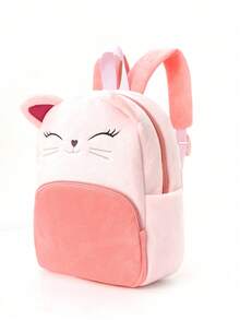 1pc Cute Cartoon Embroidered Cat Plush Large Capacity Backpack, Classic Backpack For Girls, Suitable For Daily Outings, Holiday Gift - Pink - View 5