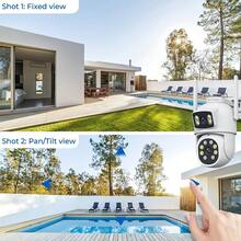 Camera an ninh ZHXINSD 2.4G/5G WiFi ống kính kép, camera an ninh không dây thông minh 4MP cho gia đình và ngoài trời, tự động theo dõi, âm thanh 2 chiều, nhìn đêm màu, IP65, theo dõi và phát hiện người - trắng - Xem 3