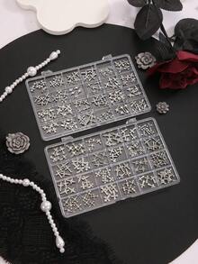 24pcs/Box Punk Gothic Style Silver 3D Multi-Style Rhinestone Cross Metal Nail Art Charms DIY Wearable Nail Decoration Accessories - Multicolor - View 2
