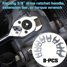8pcs Interchangeable Open End Wrench Set, Includes Replaceable Open End Wrench Heads, 3/8" Dual-Purpose Wrench Heads, Angle Wrench, Adjustable Wrench Set With Interchangeable Heads, 3/8" Interchangeable Head Crowfoot Wrench, Adjustable Open End Head, Quick Ratchet L-Shaped Ratchet Wrench - A - View 6