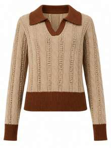Women's Stylish Knitted Pullover Sweater With Long Sleeves, Perfect For Autumn And Winter Casual Wear - Brown - View 11