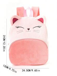 1pc Cute Cartoon Embroidered Cat Plush Large Capacity Backpack, Classic Backpack For Girls, Suitable For Daily Outings, Holiday Gift - Pink - View 2