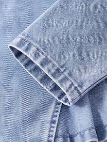 2pcs/Set Girls Denim Outfit, Asymmetrical Button Pleated Waist Long Sleeve Top With Elastic Waist Wide Leg Denim Pants, Spring/Autumn Fashion - Light Wash - View 5