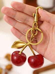 Unique Shiny Cherry Shaped Pendant Keychain, Cherry Decor Keychain With Buckle, Portable Bag Charm Accessory, Suitable For Cute Home Decor And Accessories, Warm Autumn Home Decor, Modern Office Decor, Holiday Christmas Home Decor, Elegant - Multicolor - View 2
