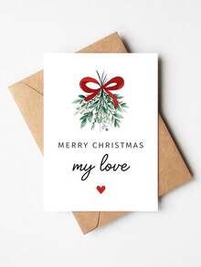 1pc Christmas Card With Envelope - "Merry Christmas My Love" Elegant Mistletoe Greeting For Partners, Loved Ones & Couples, Festive Holiday Gift, Blank Inside - View 9