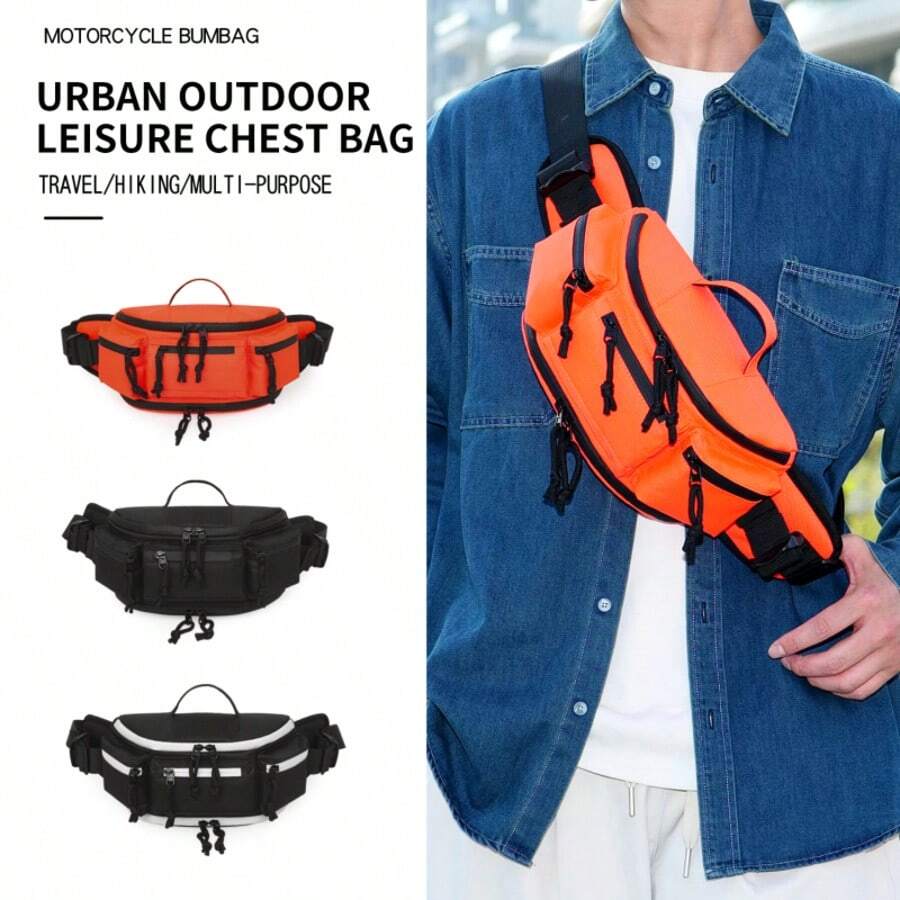 Multi-Functional Motorcycle Waist Bag Outdoor Riding Travel Hiking Bumbag. Water-Repellent Oxford Cloth, Expandable Capacity. Multi-Pocket For Phone Wallet Keys. SBS Zippers, 3D Mesh Pad, Top Handle & Adjustable Strap. Colors:Orange,Black,White.