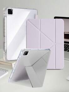 1件透明壓克力 Y-Fold 芋紫色平板保護殼，相容 iPad Mini6/7/Air/Air2/9.7/10.2/10.5/10.9 (Air4-Air8)/Pro 11/10th Gen/A16/Pro 11 2024，全透明壓克力背殼，絲綢紋理 8-Fold 翻蓋，可調節支架，自動休眠/喚醒，內置筆槽，不含筆，部分機型附相機框 - 蒟蒻紫 - 查看 6