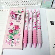 Soft Pink Vintage Rose & Butterfly Print Retractable Gel Pen Gift Set, 0.5mm Quick-Dry Smudge-Proof Black Ink, Smooth Writing Pen For Study, Journaling And Note-Taking, Romantic Back-To-School Creative Gift - Black 1pc - View 7