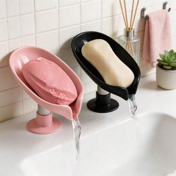 1pc Leaf-Shaped Soap Dish With Suction Cup, Can Be Used As Soap Holder Or Drain Rack, Suitable For Shower Sponge Storage, Kitchen And Bathroom Supplies