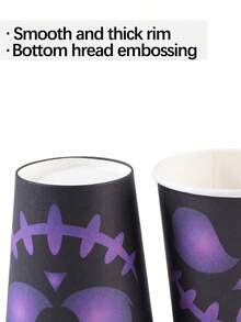 10/24-Piece Disposable Paper Tableware Set,Including 7/9-Inch Paper Plates,Paper Cups, And Napkins,Featuring A Gradient Purple Pumpkin Face Lantern Design.Suitable For Halloween Dark Gothic-Themed Parties,Evening Gatherings,And Festive Decorations - Purple Scary  Face - View 7
