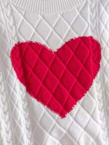 Girls Cute Heart Short Knit Pullover Sweater, Suitable For Daily Casual Wear In Spring, Autumn And Winter - White - View 4