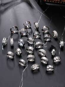 5/8/10/20pcs Men's Titanium Steel Stainless Steel Ring Set, Multiple Styles Casual Minimalist Cool Finger Rings, Unisex Stackable, Random Shipment - Silver - View 4
