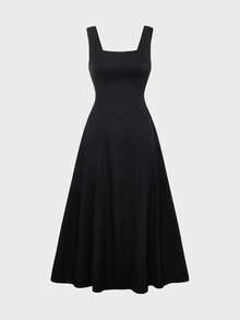 QUNGIGU Elegant Women's Dress Square Neck Long A Line For Wedding Guest Cocktail Party Evening Wear - Black - View 6
