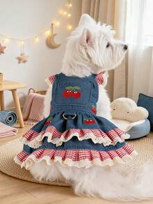 PETCIRCLE 1PC Pet Clothes Small Dog Puppy Cute Spring/Autumn Sweet Style Sleeveless Simple Versatile Cherry Blossom Ruffle Skirt - Multicolor - View 2