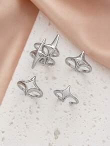 Set 4 Cincin Statement Bintang Y2K, Cincin Terbuka Bintang Berduri Tidak Beraturan Warna Perak, Cincin Tumpuk Estetika Punk Gotik untuk Pesta Grunge - Perak - View 4