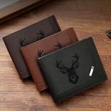 Deer Head Silhouette Print Men's Bifold Wallet PU Leather Short Wallet With Card Slots,Wallets For Man - Multicolor - View 1