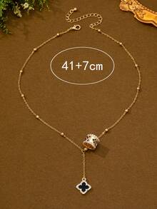1pc Fashion Elegant Handmade Rhinestone Four-Leaf Clover Pendant Necklace For Women - Gold - View 4
