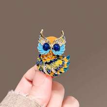 1pc Cute Enamel Painted Owl Brooch, High-End Animal Lapel Pin For Men And Women, Elegant Suit Coat Accessory, Versatile Fashionable Brooch, Couple Owl Brooch - Multicolor - View 2