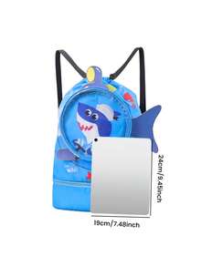 1pc Personalized Back To School Large Capacity Shark Drawstring Bag Travel Backpack With Versatile Cute Shark Print, Independent Shoe Compartment, Zipper Closure Nylon Material, Suitable For Outdoor Sports, Fitness, Swimming, Daily Commute. Birthday Gift. - Multicolor - View 3
