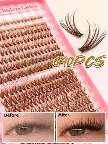 Sibeuna 640pcs Brown Eyelash Clusters Set 30D+40D+50D Fluffy Soft Brown False Eyelashes, Includes Eyelash Glue & Sealer, Tweezers, Eyelash Brush Set, Eye-Catching Makeup Eyelash Extensions, Large Capacity Eyelash Set, Suitable For Beginners, Travel Essential - Multicolor - View 6