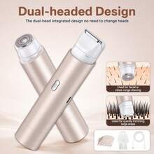 Electric Hair Removal Trimmer Dual Head Shaver Painless Bikini Legs Underarm Body Groomer Portable Rechargeable Cordless Wet Dry Use Razor Epilator - Multicolor - View 12