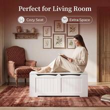 Halupeit 47.2-Inch Wooden Flip Storage Box, Double Hinged White Storage Stool With Handle, Versatile For Foyer Bedroom And Living Room - White - View 4