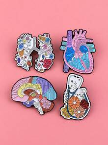 Cute Floral Anatomical Brooch Heart Lungs Brain Enamel Pin Science Badge For Bag Jacket Accessories Gift - Multicolor - View 5